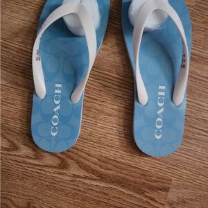 Coach Light Blue and White Flip Flops, size 9